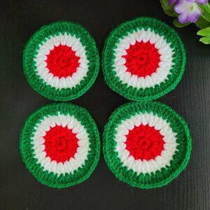 Crochet Handmade Coaster Mexican Flag Mug Rug Set of 4